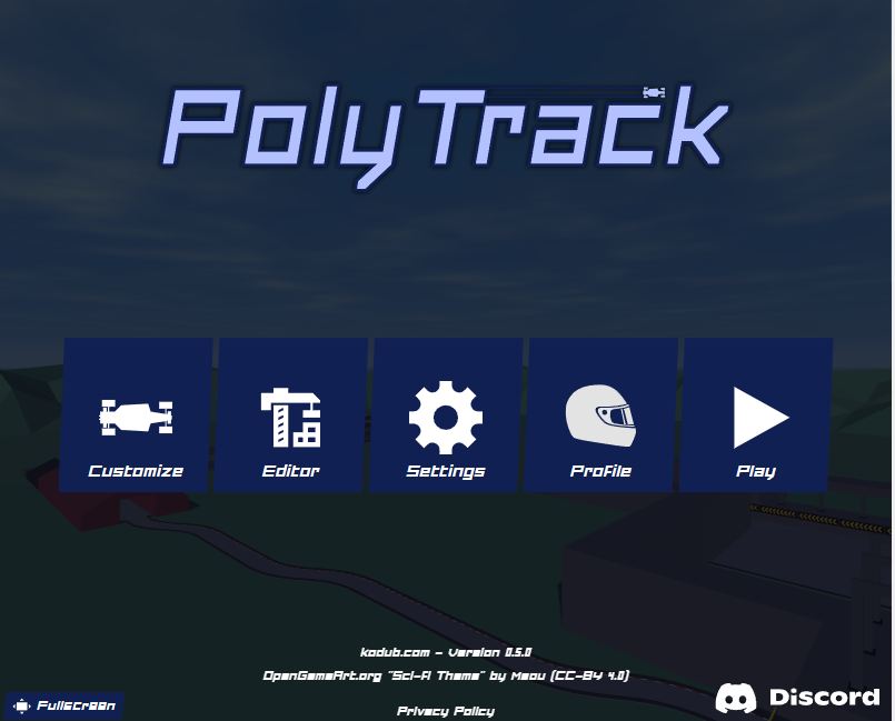 homepage of polytrack game